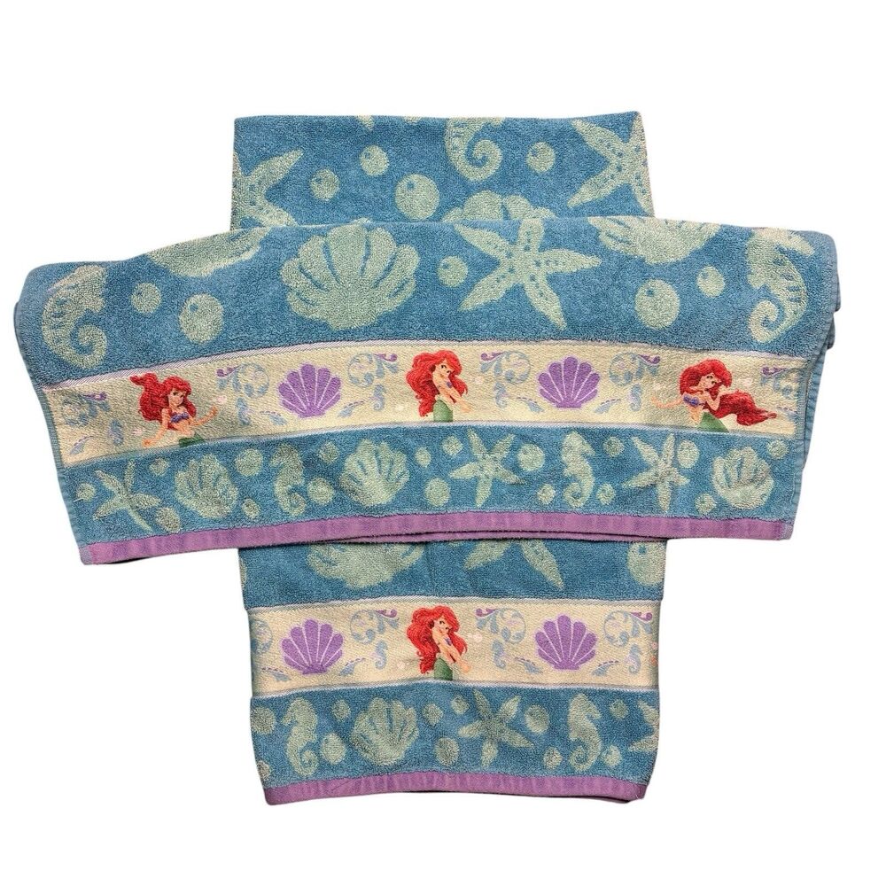 2 The Little Mermaid Ariel 28”x50” Bath Towels 100% Cotton Disney Princess